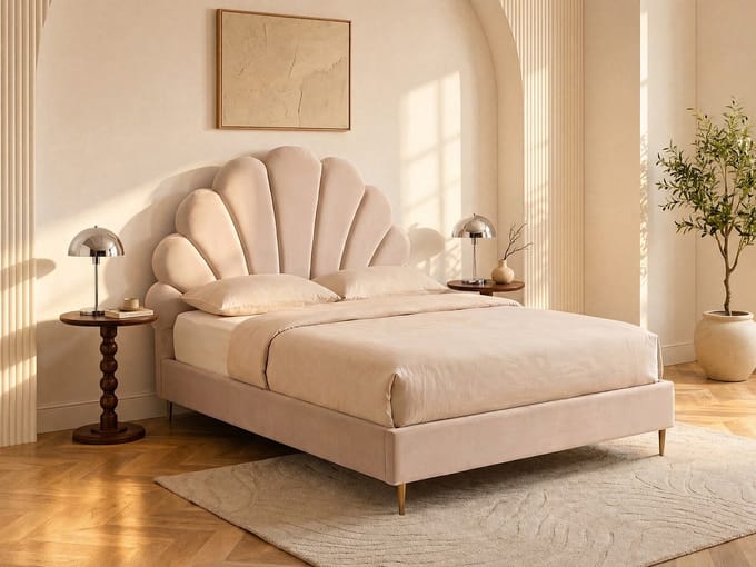 Vente-unique Bedframe fluweel beige 140 x 190 cm