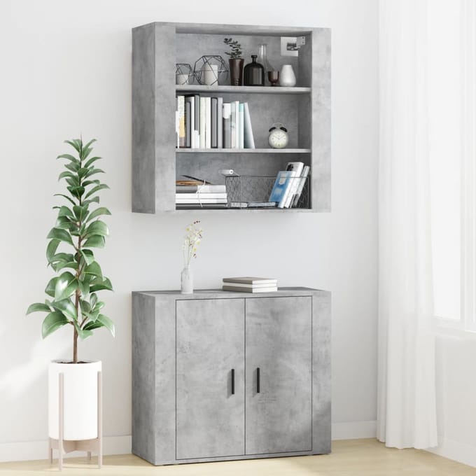 vidaXL - Hoge - kast - bewerkt - hout - betongrijs