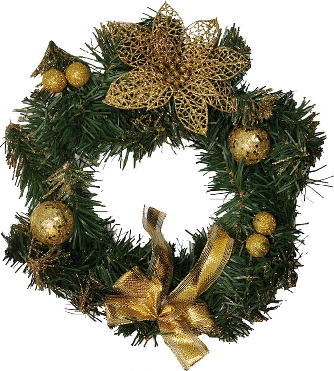 Kerstkrans deur 30 cm goud - Plastic - SILUMEN