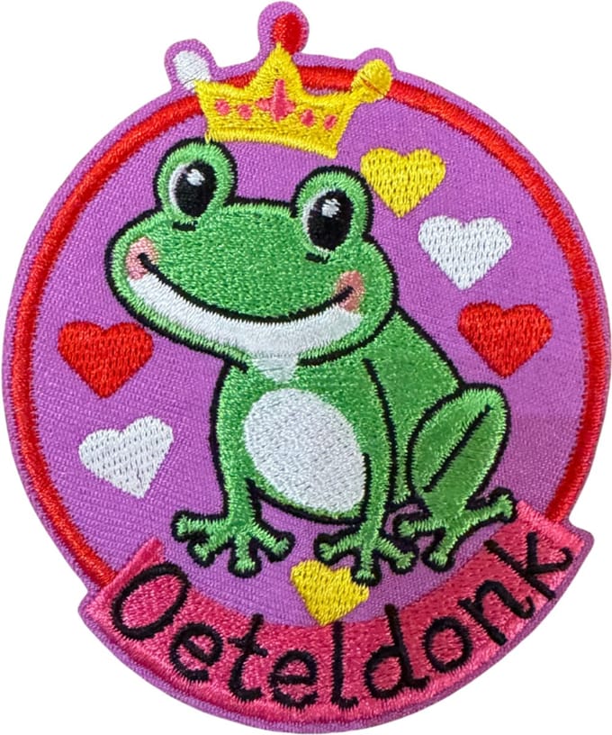 Strijkembleem/applicatie, 'oeteldonk" kikker roze