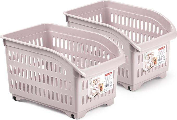 Plasticforte opberg Trolley Container - 2x - roze - L30 x B18 x H19 cm - kunststof