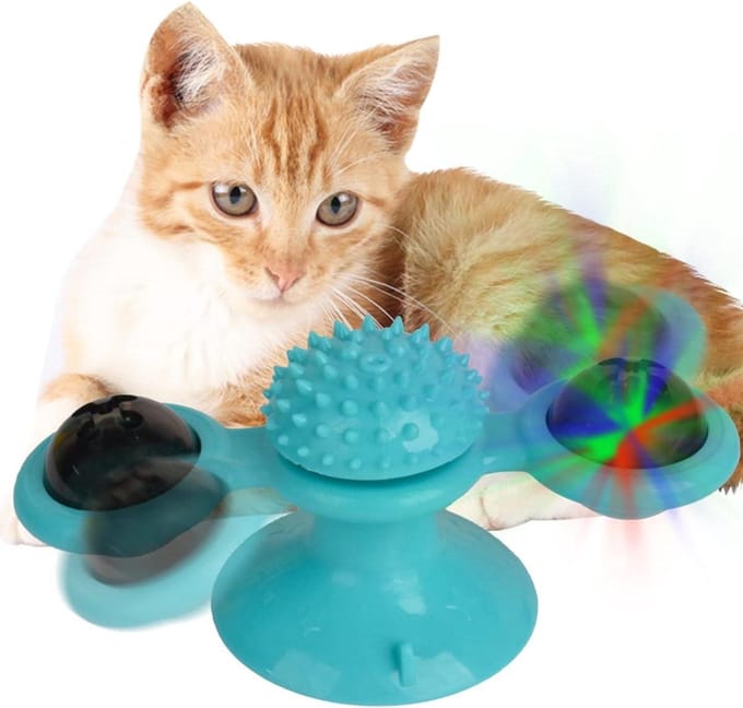 Windmill Cat Toy Interactive Cat Toy Kitten Turntable Massage Toy (Blue)