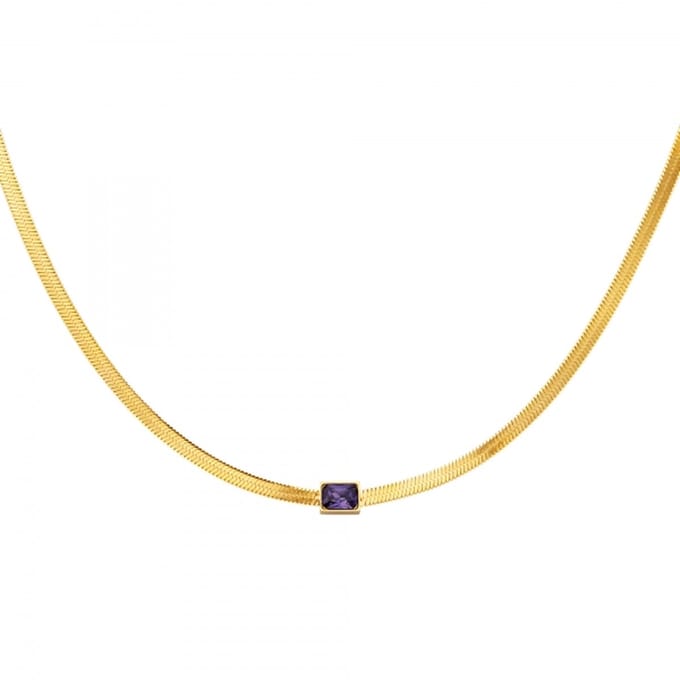 Ketting - Collier - Squared Beads - Goudkleurig - Paars