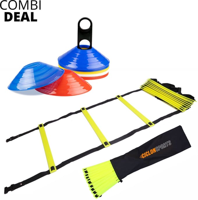 Ciclón Sports Combideal - Loopladder / Speedladder van 8 meter - Set met 20 flexibele trainingspionnen