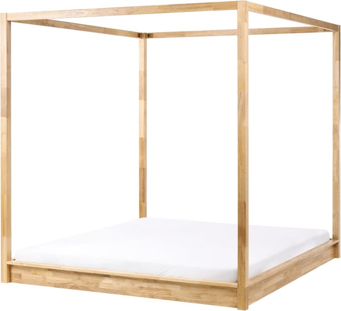 HERLIERE - Hemelbed - Lichtbruin - 180 x 200 cm - Rubberhout