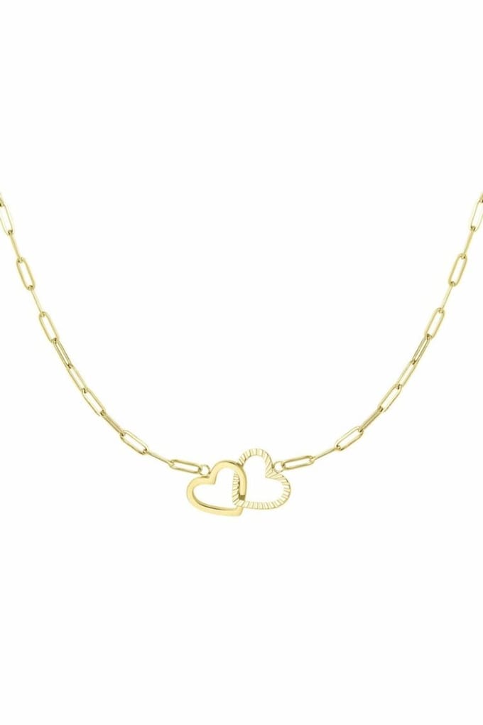 Yehwang - Ketting - Linked Hearts - Goud - Stainless Steel