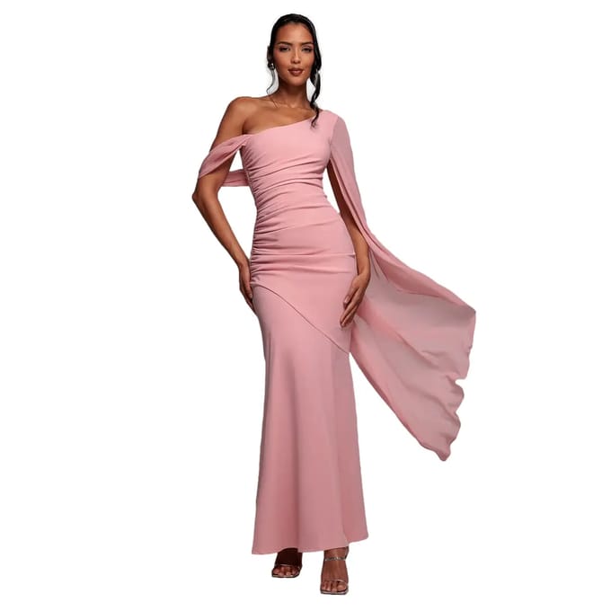 Asymmetrische Chiffon en Scuba Jurk Dames Goddiva Maxi