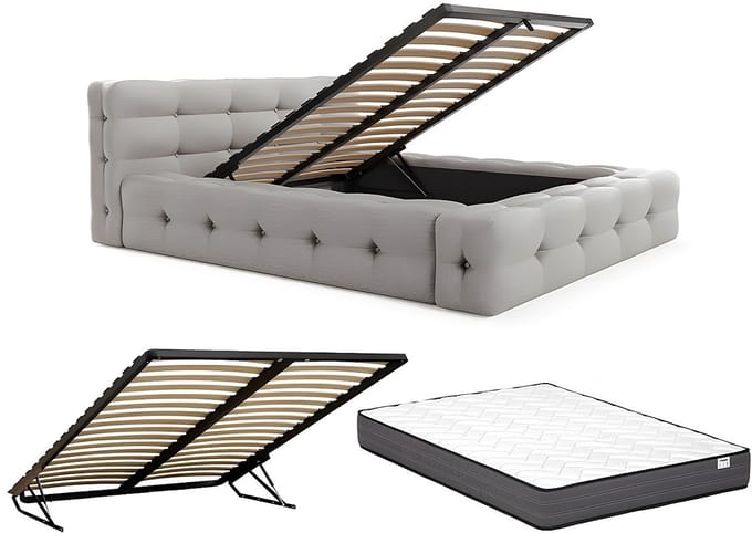 Vente-unique Bed met opbergruimte stof lichtgrijs 160 x 200 cm