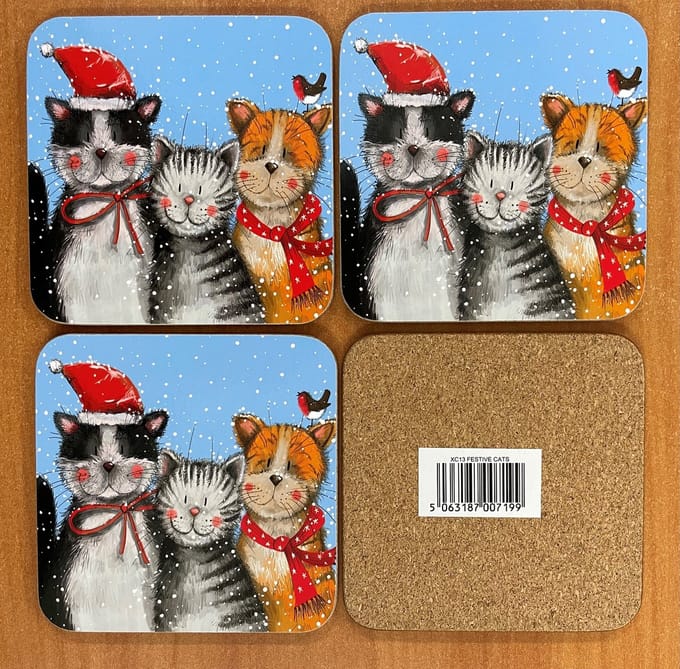 Alex Clark Onderzetters Festive Cats ~Katten Kerst/winter