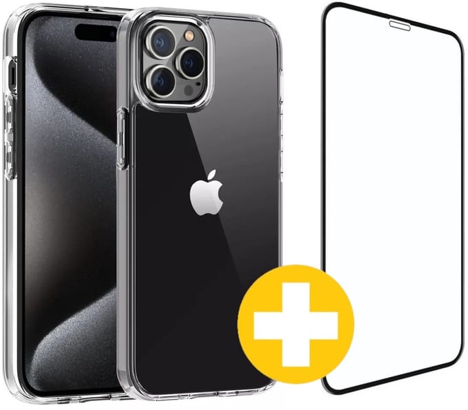 Hoesje en Screenprotector Combi Geschikt Voor iPhone 15 Pro - Transparant Hoesje + Premium Screenprotector