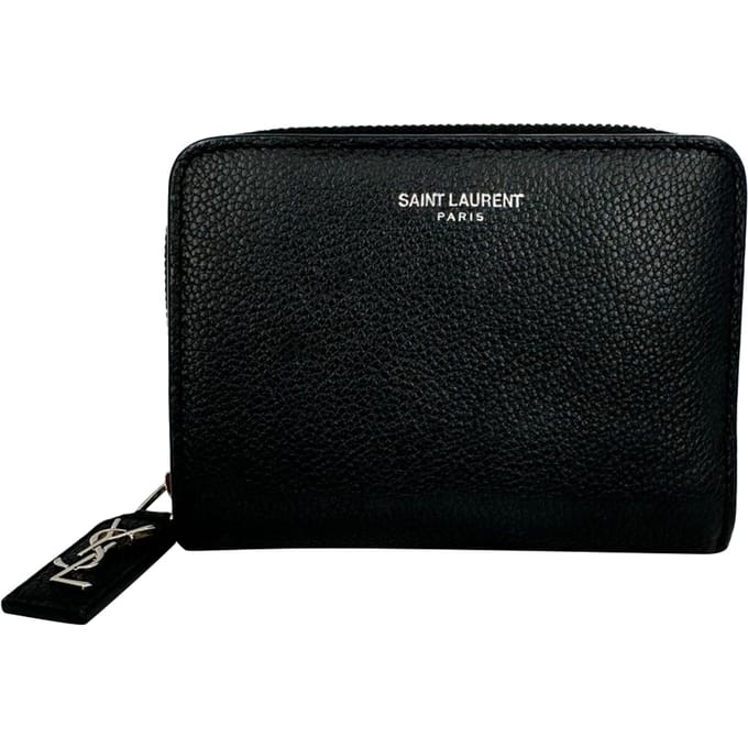 Saint Laurent Rive Gauche compacte portemonnee met ritssluiting in zwart leer