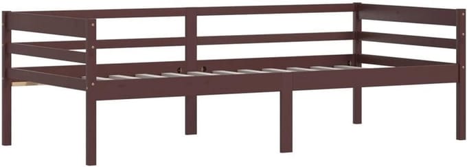Eenpersoonsbed Hout 90x200 cm Donkerbruin Stevig Lattenbodem Inclusief