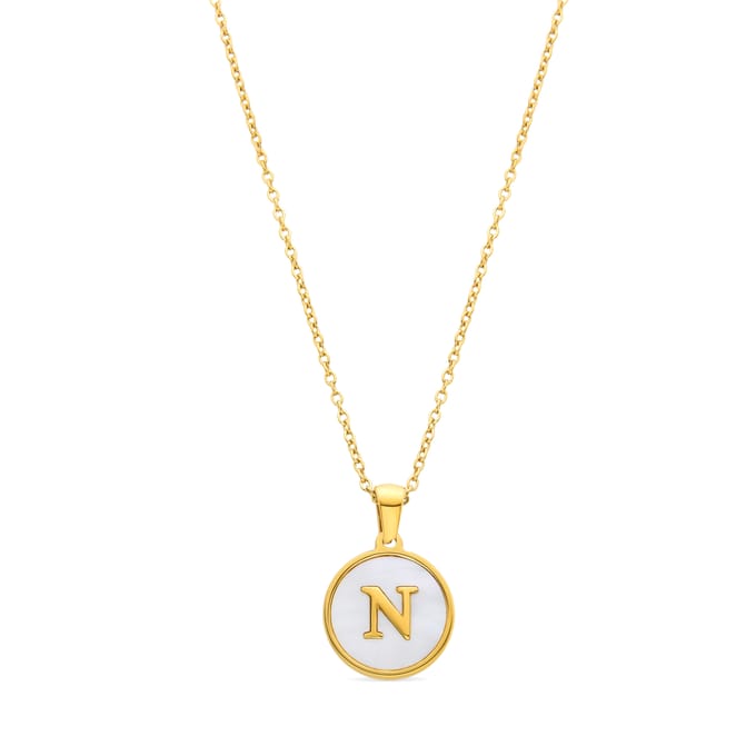 Luxenter collier in wit parelmoer afgewerkt in 18K geel goud - Alfabet