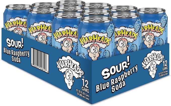 Warheads Blue Raspberry Soda 12-pack – Zure Frisdrank Blikjes 355 ml – Amerikaanse Soda – Sour Candy Drink