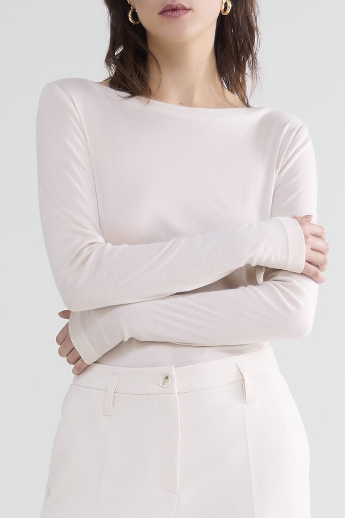 Summum Woman Boat Neck Top Sheer Jersey Solid Ivory Taglia: S | Maglie Sportivi Outlet | Donna | Bianco