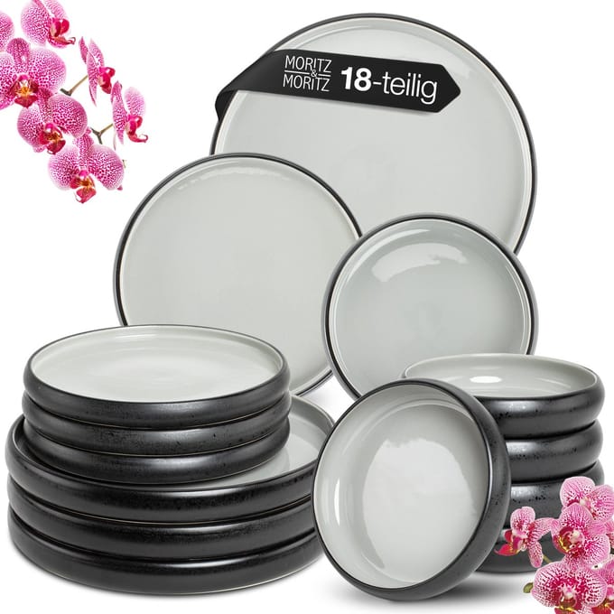 Moritz & Moritz SOLID UNI Serviesset 6 Persoons - 18-delig Servies Set met Dinerbord, Soepbord en Dessertbord - Keramiek - Grijs