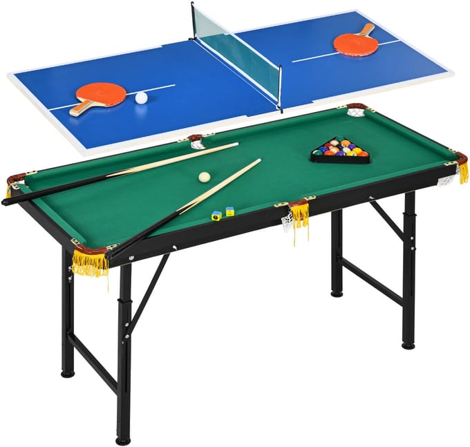 SPORTNOW-Multispieltisch-MDF, Stahl-140L x 63B x 60-80H cm-Blau+Grün