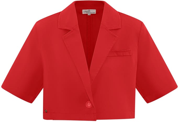 Elegante Vrouwen Suit Set met Geknipte Jas - Rood - Maat M
