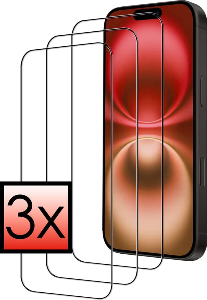 Screenprotector - 3 Stuks - Geschikt voor Apple iPhone 16 Plus - Full Cover - Beschermglas - Gehard Glas - Tempered Glass - Screen Protector
