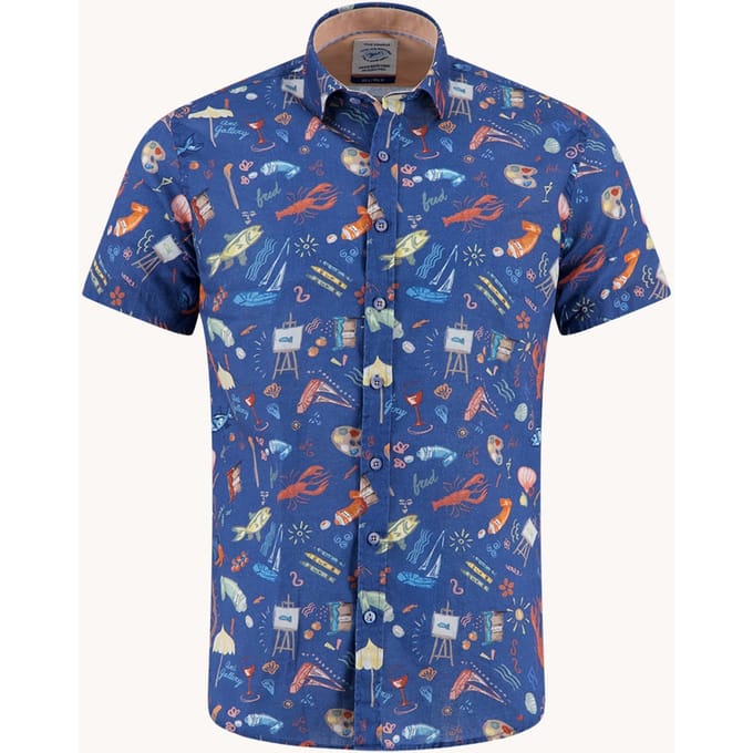 A Fish Named Fred A Fish Named Fred Overhemd Korte Mouw Doodle Navy  M
