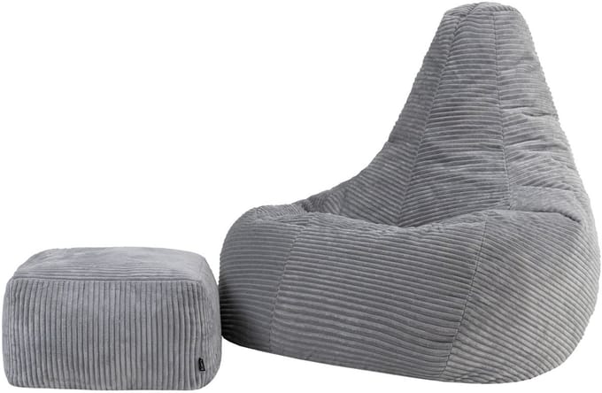 icon - Dalton XL Zitzak Fauteuil met Poef - Gaming - Ribfluweel - Grijs