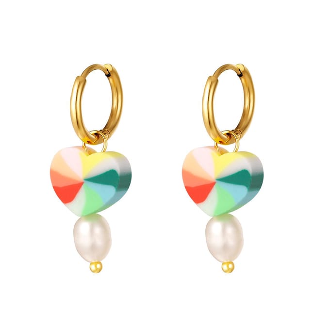 Yehwang Oorbellen Rainbow Hart Parel - Multi Groen