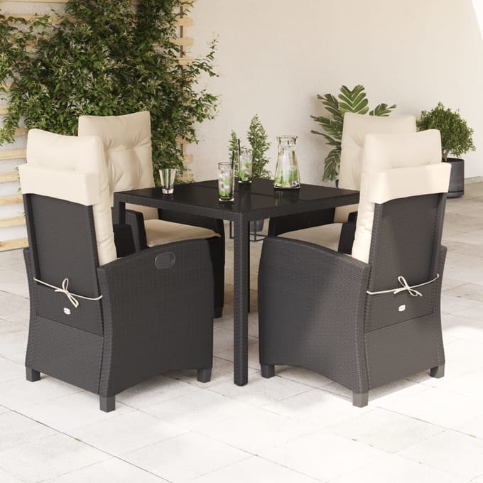 vidaXL - 5-delige - Tuinset - met - kussens - poly - rattan - zwart