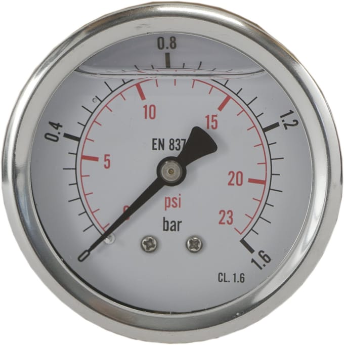 0..1.6 Bar Glycerine Manometer Achteraansluiting RVS/Messing 63 mm Klasse 1.6 - ML01P663SHG