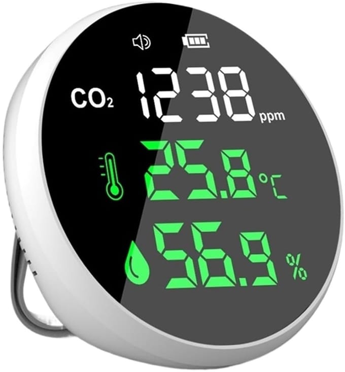 Koolstofdioxidedetector - Luchtkwaliteitstester - Binnenlucht Monitoren - Realtime CO2 Temperatuur Vochtigheid - 1x1x1 cm - One Color