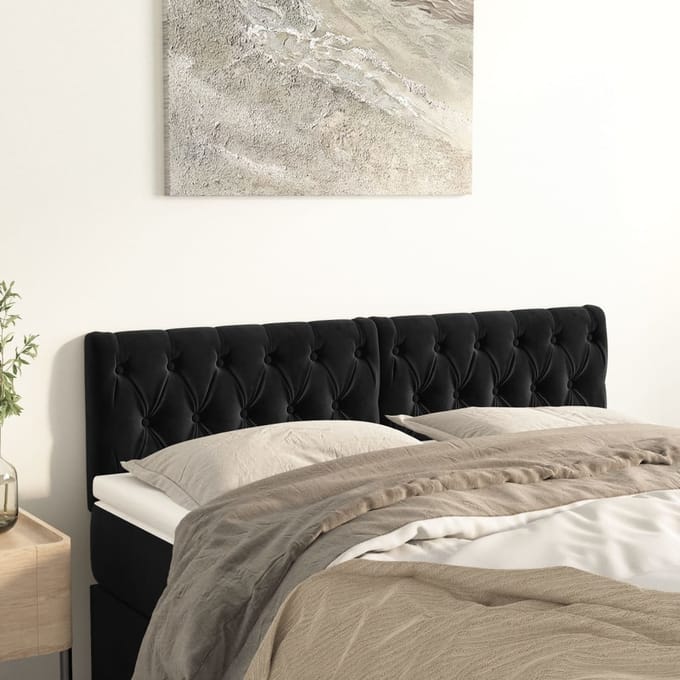 vidaXL - Hoofdborden - 144x7x78/88 - cm - fluweel - zwart