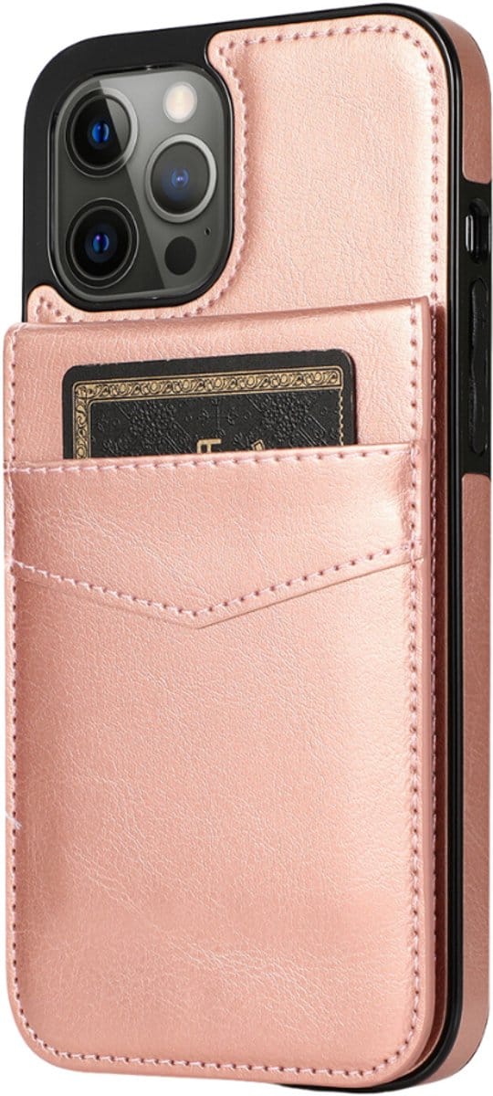 Hoesje geschikt voor iPhone 16e - Backcover - Pasjeshouder - Portemonnee - Kunstleer - Rose Goud