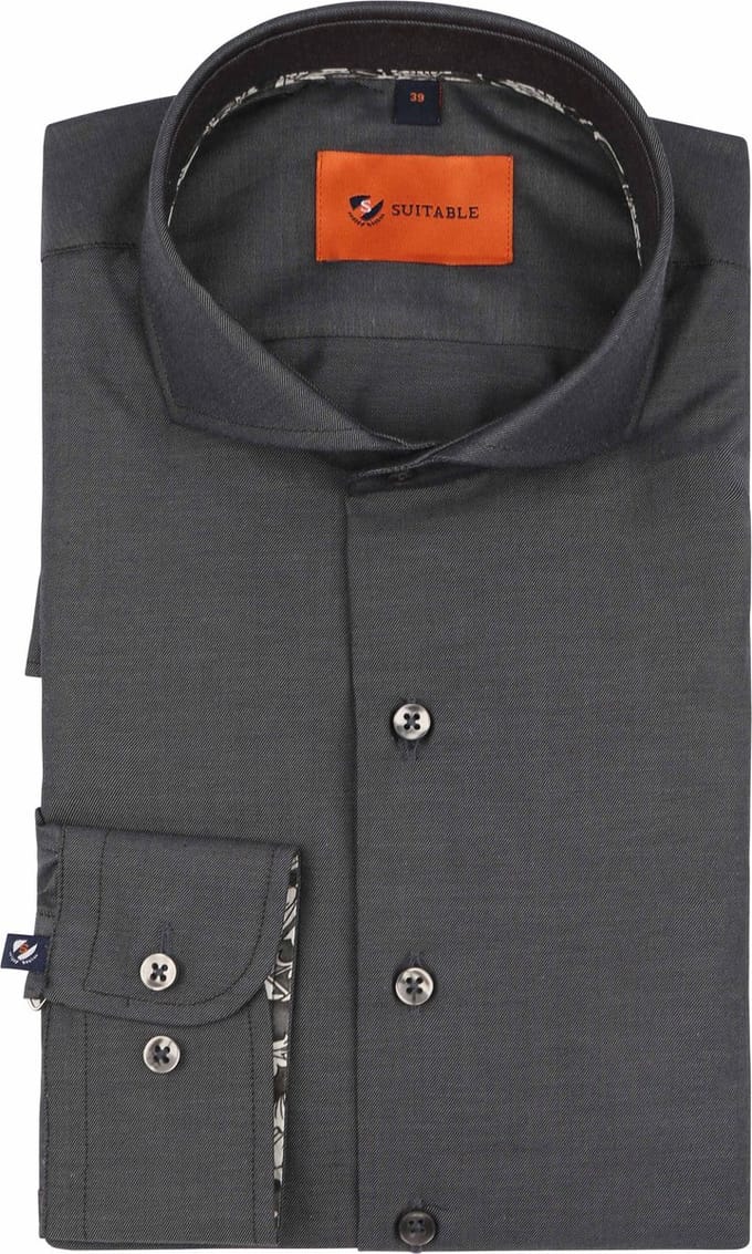Suitable Twill Overhemd Antraciet - Maat 40 - Heren - Overhemden Formeel