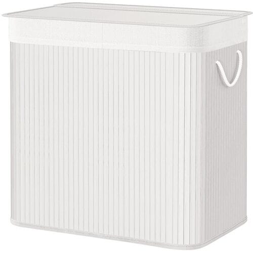 Ochama Grote bamboe wasmand, opvouwbare wasmand met 3 compartimenten, deksel en verwijderbare binnenzak, wit