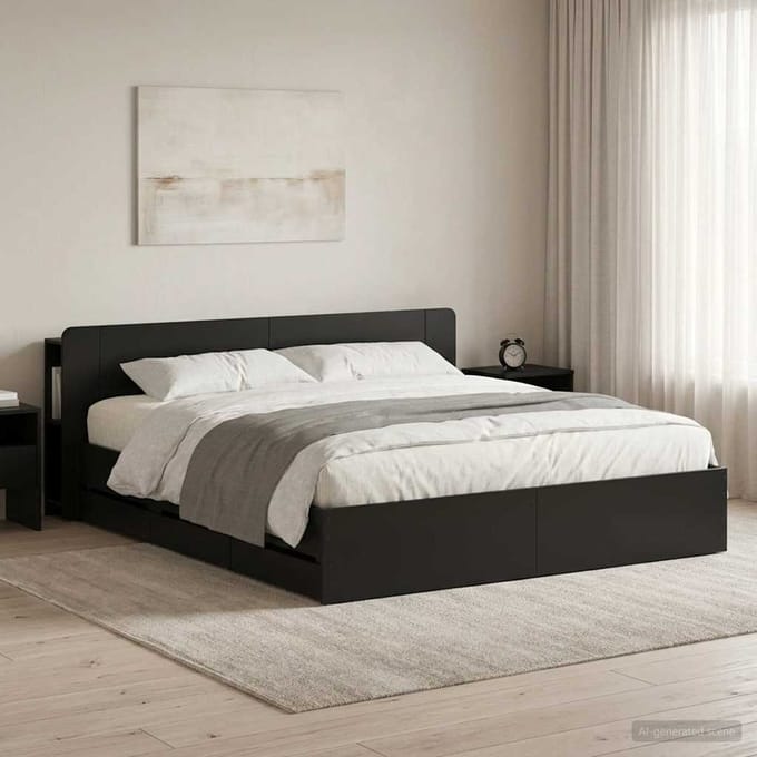 vidaXL - Bedframe - met - opbergruimte - en - hoofdbord - Zwart - 180 - x - 200 - cm