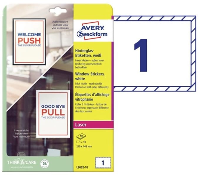 Avery L9002-10 printeretiket Wit Zelfklevend printerlabel