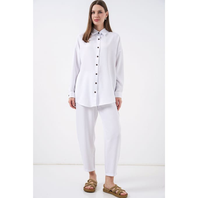 Linnenmix Lange Mouwen shirt en Broek Set