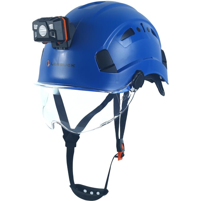 Casque de sécurité LOEBUCK avec lunettes et phare LED, Casque de protection industriel pour travaux de construction 53-64cm