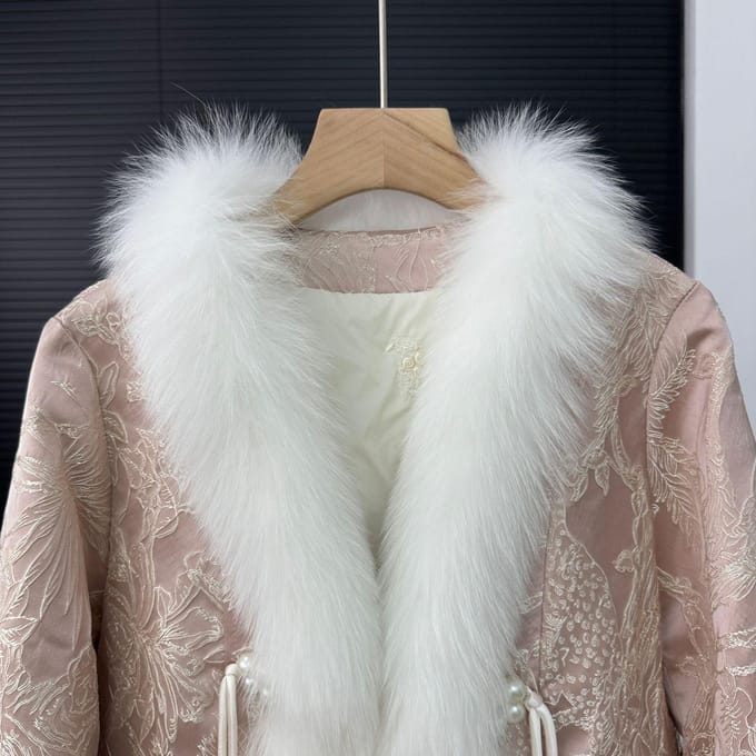 Nieuwe Chinese Stijl Bont Vossenbont Jas Gans Dons Jas Retro Mode Dames Korte Damesjas One size fits all white