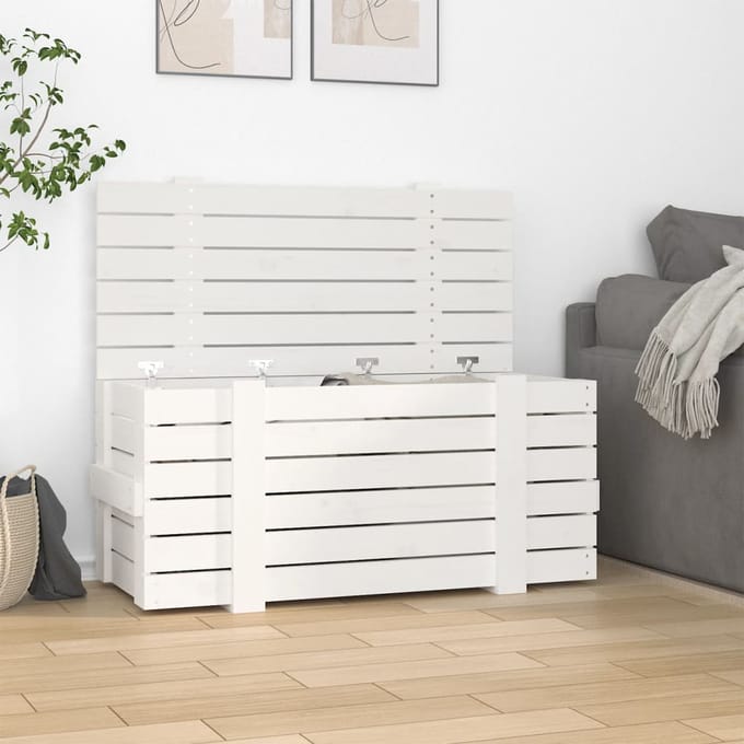vidaXL - Opbergbox - 91x40,5x42 - cm - massief - grenenhout - wit