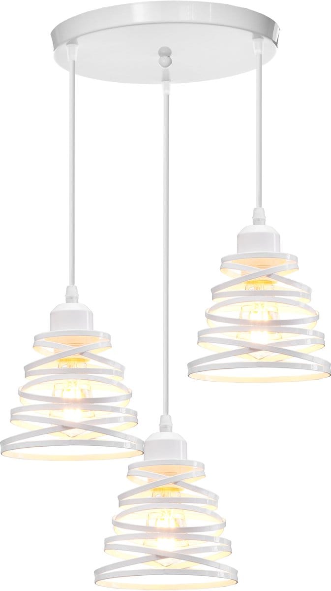 3 Hanglamp Woonkamer Moderne E27 Plafondlamp Industriële Kroonluchter voor Slaapkamer Wit