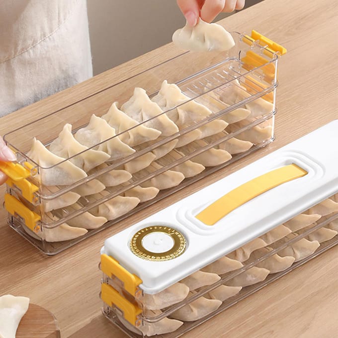 Dumpling Bewaarcontainer Voedselkwaliteit Plastic Koelkast Dumpling Bewaardoos voor Thuis beige