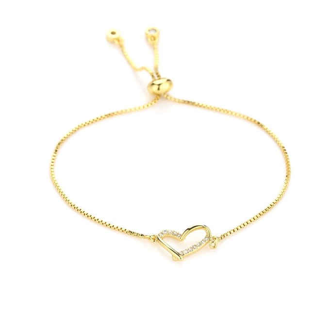 Romance armband - Verstelbaar - One Size - Strass - Lovely - Liefde - Valentijn - Goudkleurig