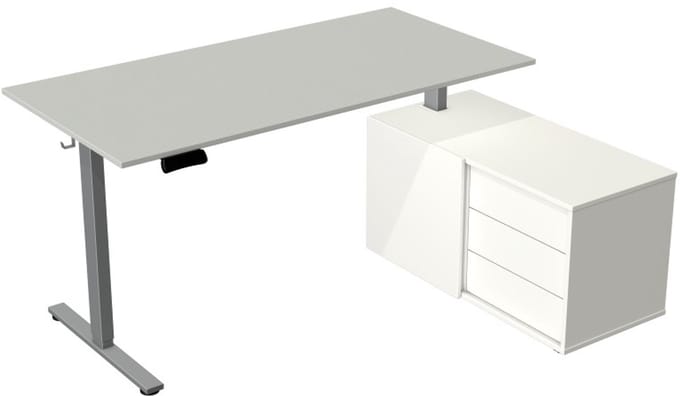 Elektrisch Zit-Sta Bureau met Sideboard Move New Base 160x80 Licht grijs
