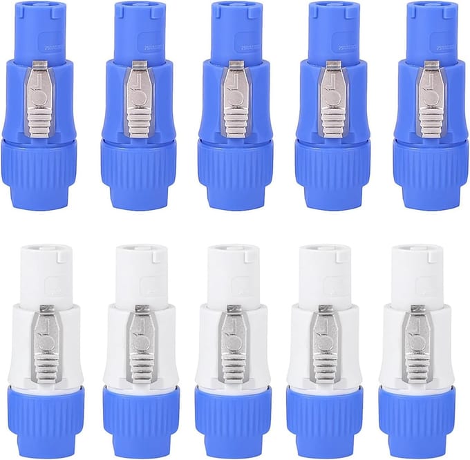 10x Speakon Powercon Connector Set: Robuuste 3-polige AC Koppeling 20A 250V (Blauw/Wit)