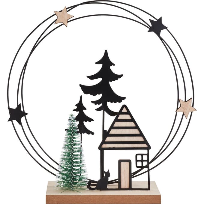 VBS Decoratieve metalen ring "Winterbos met huis"