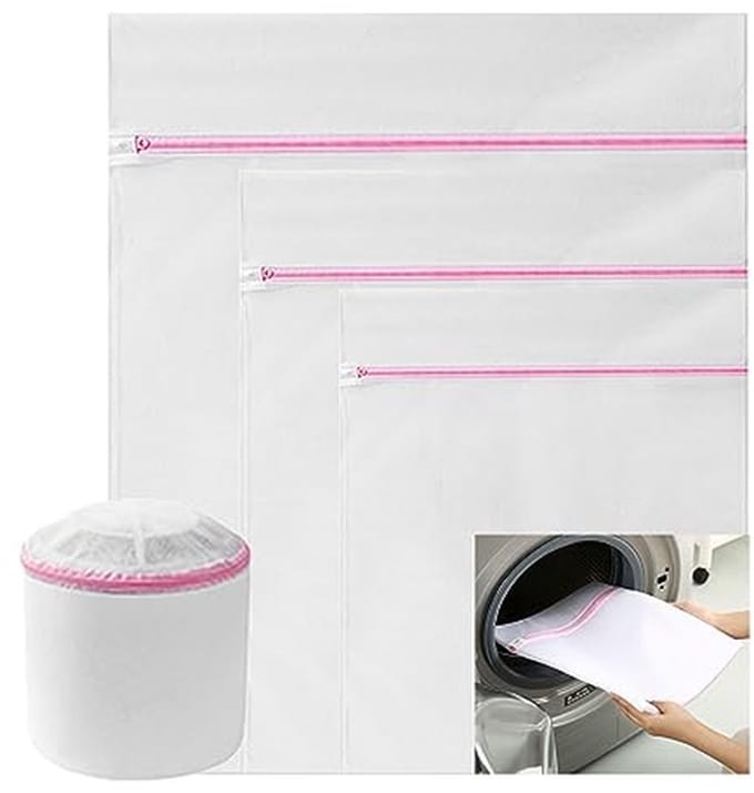Waszak set - Wasnetten - Kleding beschermen - Verborgen ritssluiting - 4 stuks - Roze