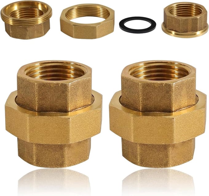 Messing schroefverbindingen 1 inch set van 2 - IG/IG draadfittingen - Conisch afdichtend - DN25 buisschroefverbindingen