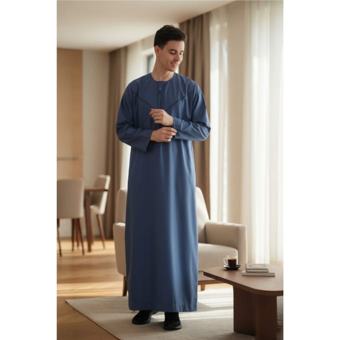 Heren blauwe Eid Marokkaanse Thobe gewaad Djellaba Ramadan Eid Jubba LFS-HM10