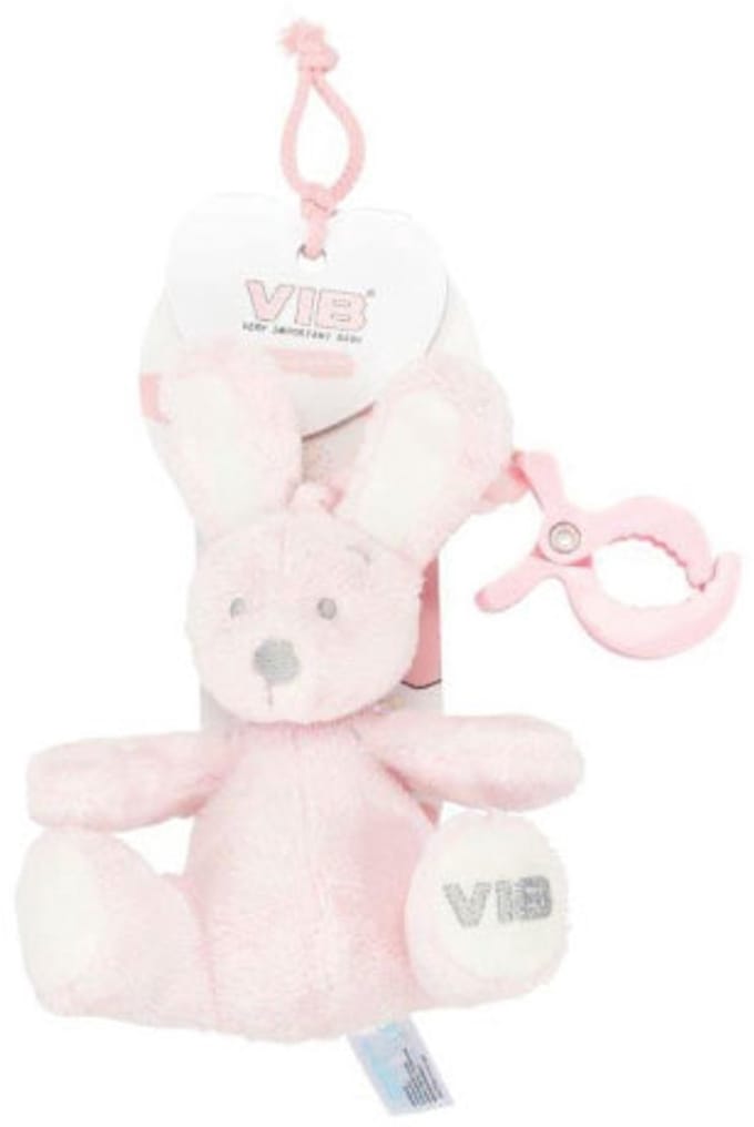 VIB-Pluche Konijn Zittend met Clip en Trekkoord-Roze