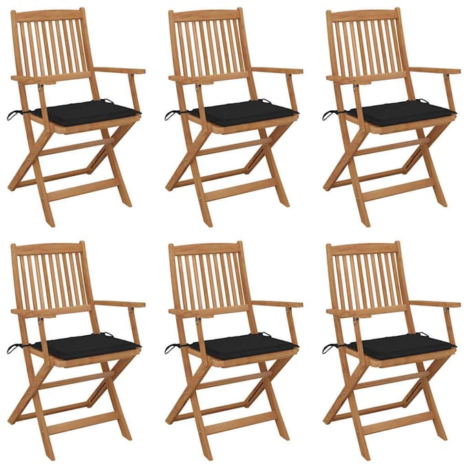 vidaXL - Inklapbare - stoelen - 6 - st - met - kussens - massief - acaciahout